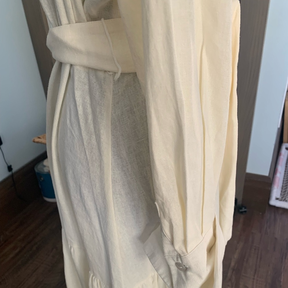 Linen, long dress, button front with tie